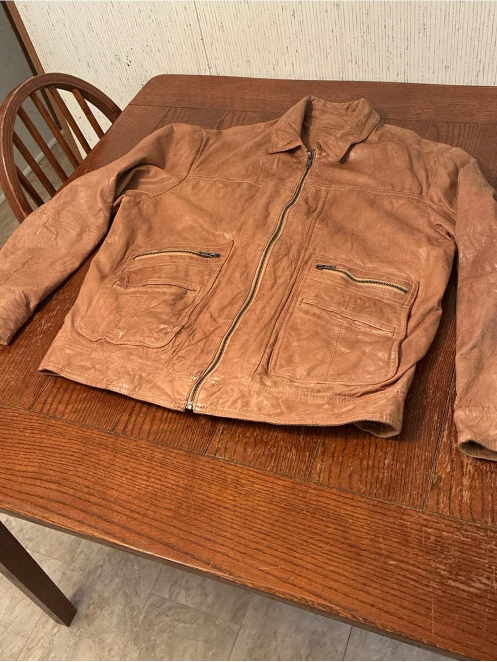 Roundtree & Yorke Leather Jacket Men’s L Distressed Finish Zip Pockets Vintage